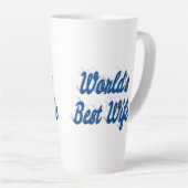 青い文字の妻 カフェラテマグ (右アングル)