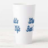 青い文字の妻 カフェラテマグ (正面)