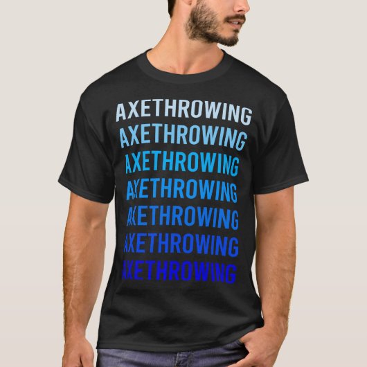 青い文字の斧投げ用斧 Tシャツ (正面)