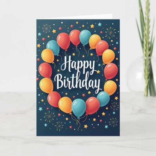 青い文字の誕生日カード カード (正面)