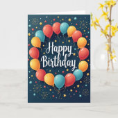 青い文字の誕生日カード カード (黄色い花)