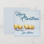 青い文字の5つの金のクリスマスボール (正面/裏面)