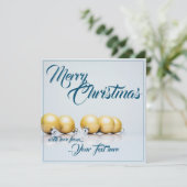 青い文字の5つの金のクリスマスボール (スタンド正面)