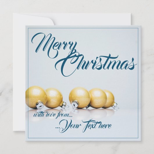 青い文字の5つの金のクリスマスボール (正面)