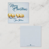 青い文字の5つの金のクリスマスボール ノートカード (正面/裏面)