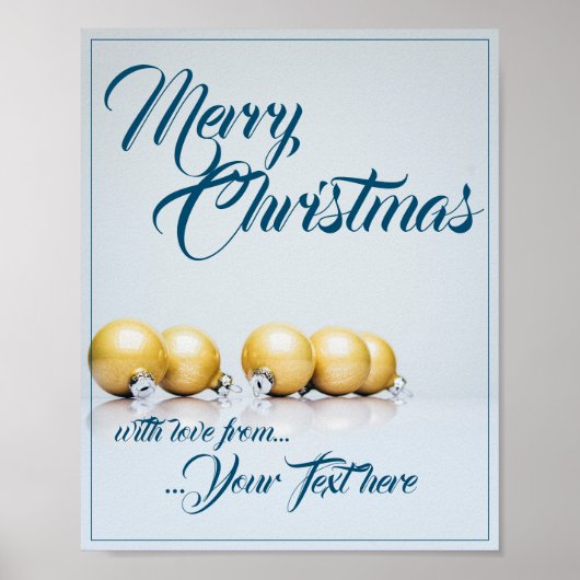 青い文字の5つの金のクリスマスボール ポスター (正面)