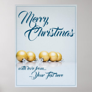 青い文字の5つの金のクリスマスボール ポスター