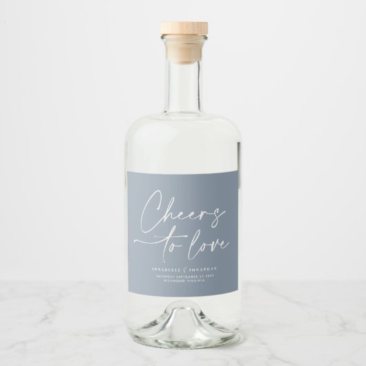 青い文字モダンを愛すミニマルる結婚応援 リキュールボトルラベル (正面)