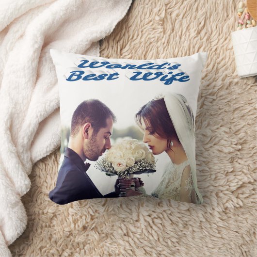 青い文字写真 クッション (ブランケット)