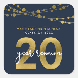 青い文字列のライト20年クラス懇親会 スクエアシール