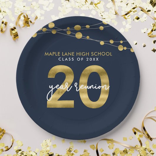 青い文字列のライト20年クラス懇親会 ペーパープレート