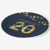 青い文字列のライト20年クラス懇親会 ペーパープレート (アングル)