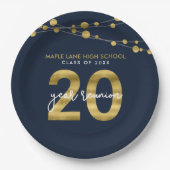 青い文字列のライト20年クラス懇親会 ペーパープレート (正面)