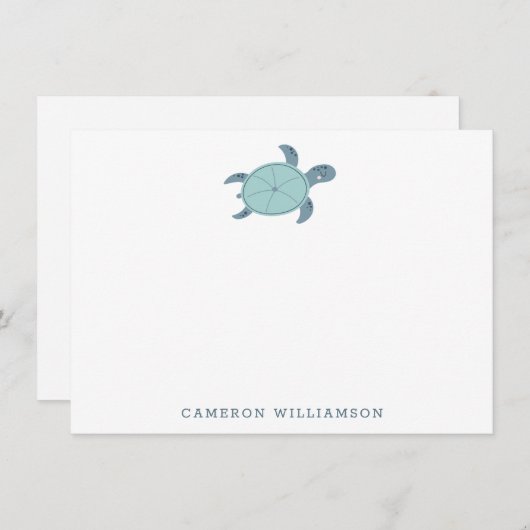 青い文房具でかわいいウミガメパーソナライズされた|過去記事 サンキューカード (正面/裏面)