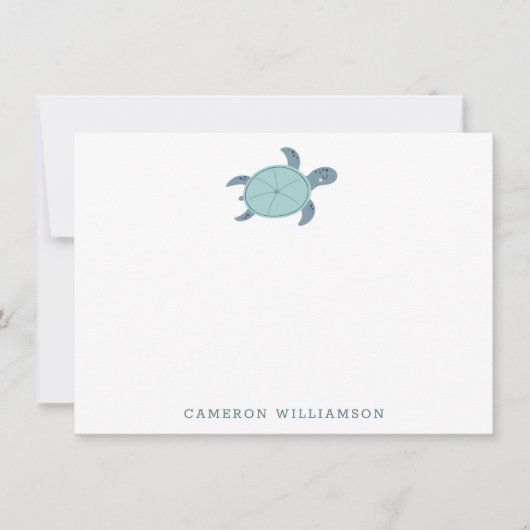 青い文房具でかわいいウミガメパーソナライズされた|過去記事 サンキューカード (正面)