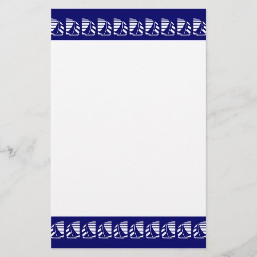 青い文房具に白いレース用の帆船 便箋 (正面)