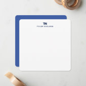 青い文房具紙とイニシャル ノートカード (正面/裏面インサイチュ)