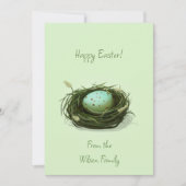 青い斑点のある卵のイースターを持つ鳥のカスタム巣 シーズンカード (正面)