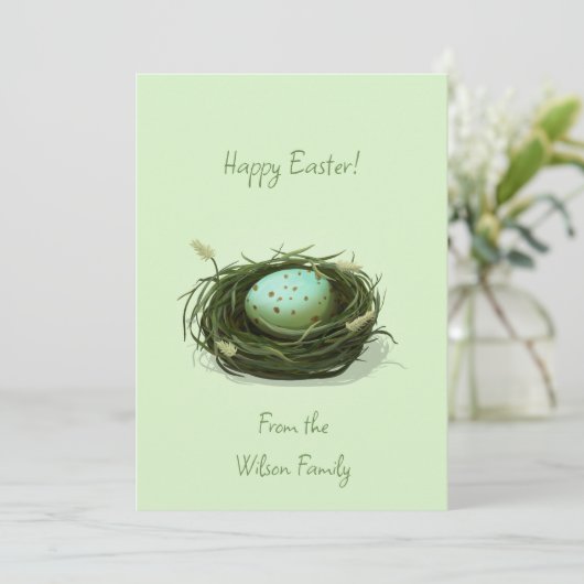 青い斑点のある卵のイースターを持つ鳥のカスタム巣 シーズンカード (スタンド正面)