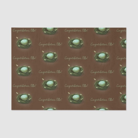 青い斑点のある卵のメッセージを持つ鳥の巣カスタムの巣 薄葉紙 (正面)