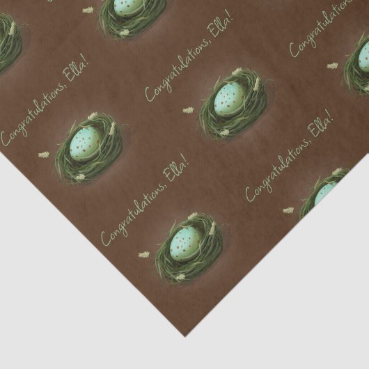 青い斑点のある卵のメッセージを持つ鳥の巣カスタムの巣 薄葉紙 (詳細)