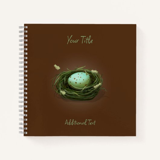 青い斑点のある卵を持つ鳥の巣カスタム ノートブック (正面)