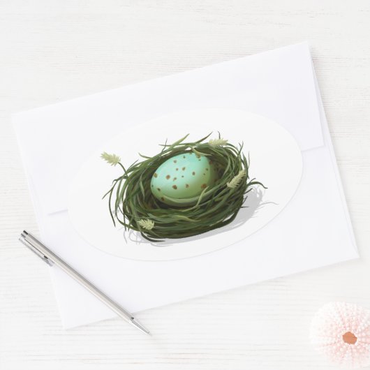 青い斑点のある卵色の鳥の巣 楕円形シール (封筒)