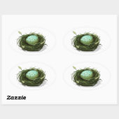 青い斑点のある卵色の鳥の巣 楕円形シール (シート)