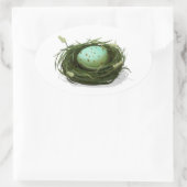 青い斑点のある卵色の鳥の巣 楕円形シール (バッグ)