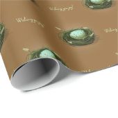 青い斑点のある卵茶色の鳥の巣カスタム ラッピングペーパー (ロールコーナー)