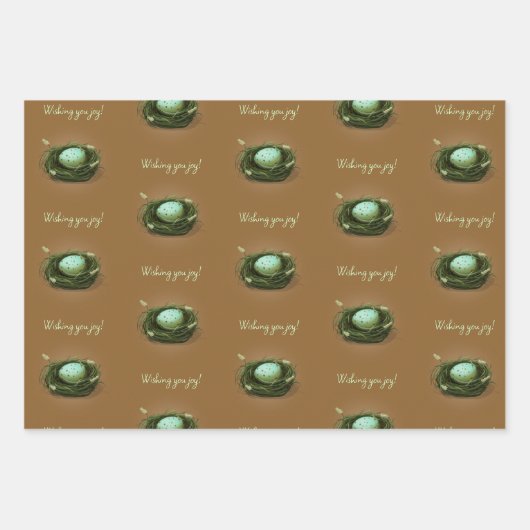 青い斑点の卵が草の巣にいる - 3つのカスタムテキスト ラッピングペーパーシート (正面3)