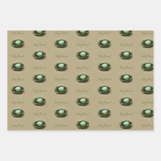 青い斑点の卵が草の巣にいる - 3つのカスタムテキスト ラッピングペーパーシート (正面2)