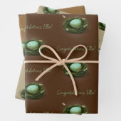 青い斑点の卵が草の巣にいる - 3つのカスタムテキスト ラッピングペーパーシート (インサイチュ)