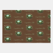 青い斑点の卵が草の巣にいる - 3つのカスタムテキスト ラッピングペーパーシート (正面)