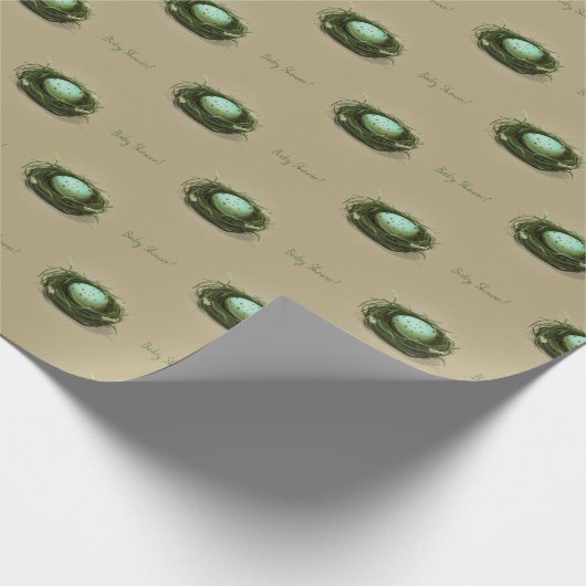 青い斑点の卵タンの巣を持つ鳥カスタム巣 ラッピングペーパー (角)