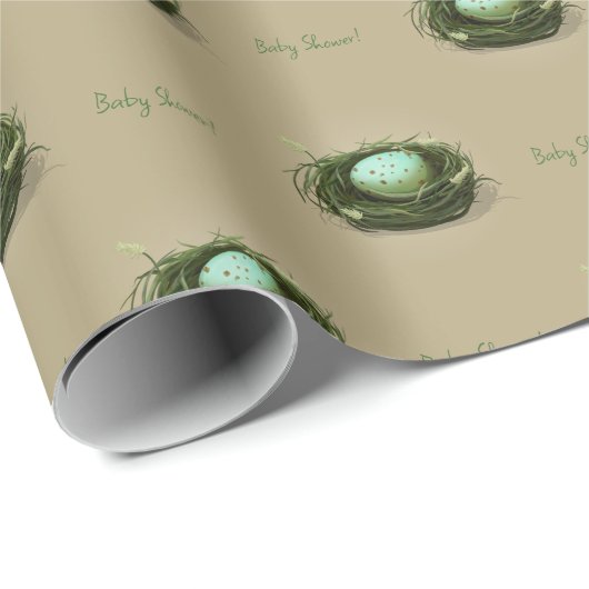 青い斑点の卵タンの巣を持つ鳥カスタム巣 ラッピングペーパー (ロールコーナー)