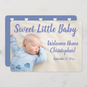 青い新生児、写真(名前あり) 案内状 (正面/裏面)