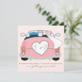 青い新郎フクロウとピンクの新婦フクロウの結婚式招待状 招待状 (スタンド正面)