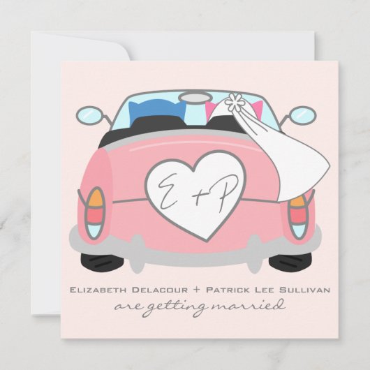 青い新郎フクロウとピンクの新婦フクロウの結婚式招待状 招待状 (正面)