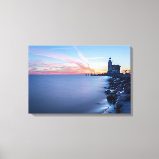 青い日の出のパード・ヴァン・マルケン灯台 キャンバスプリント (正面)