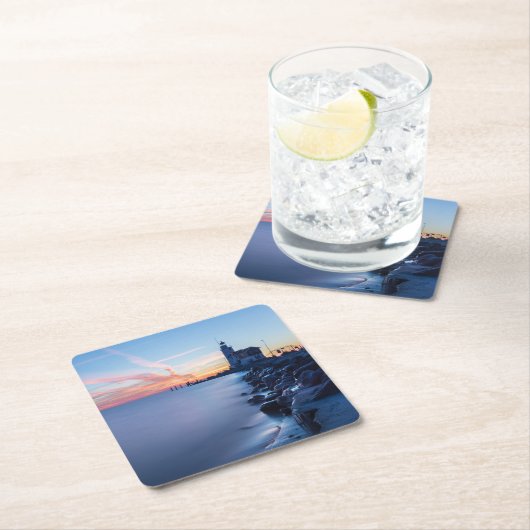 青い日の出のPaard van Markenの灯台 スクエアペーパーコースター (インサイチュ)