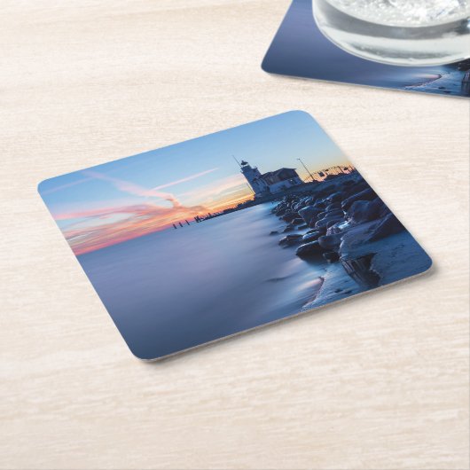 青い日の出のPaard van Markenの灯台 スクエアペーパーコースター (アングル)