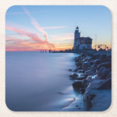 青い日の出のPaard van Markenの灯台 スクエアペーパーコースター (正面)