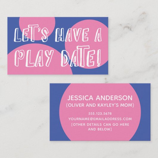 青い日付のピンクよくはしゃぐの遊円 コーリングカード (正面/裏面)