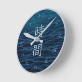 青い日本の漢字禅オープンの海壁時計 ラウンド壁時計 (傾斜)