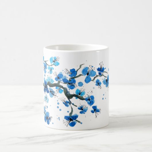 青い日本の花水彩コーヒーマグ コーヒーマグカップ (中央)