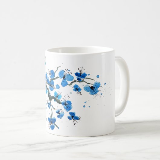 青い日本語はコーヒー・マグ水彩画の活気付きます コーヒーマグカップ (正面右)