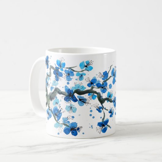 青い日本語はコーヒー・マグ水彩画の活気付きます コーヒーマグカップ (正面左)
