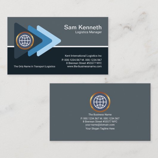 青い日除け矢印(物流輸送) 名刺 (正面/裏面)