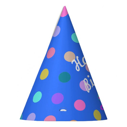 青い明るいおもしろい水玉模様カスタムの誕生日ハット パーティーハット (左)